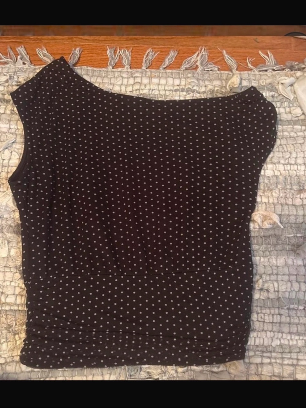 Electric Family One-Shoulder Black Top with White Polka Dots
